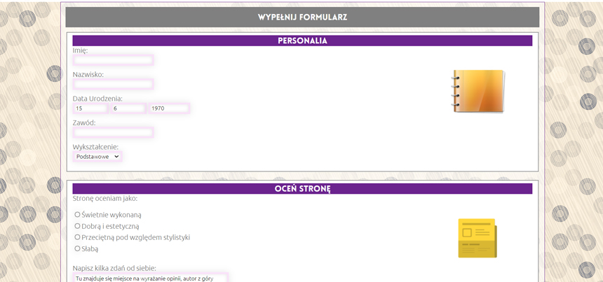 Widok formularza